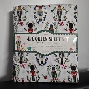 Envogue Queen Size NUTCRACKER Sheet Set - Christmas Holiday 4-pc set, New